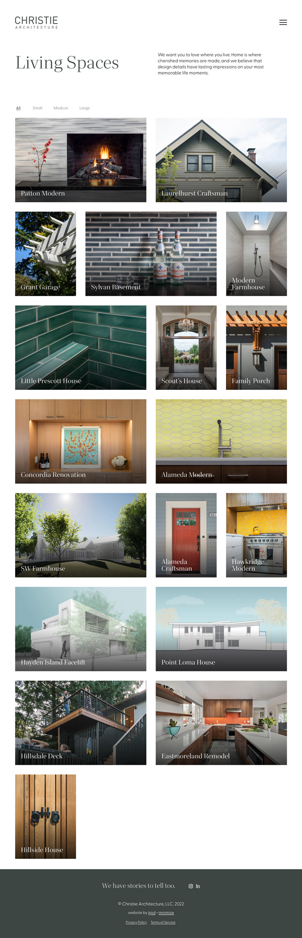 Christie Architecture website projects page full length