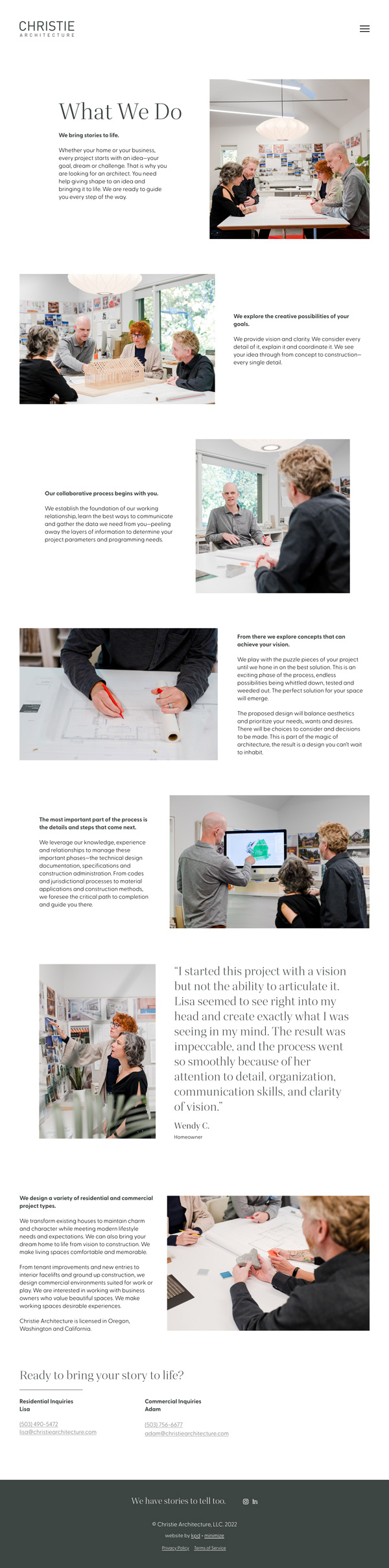 Christie Architecture website what we do page full length
