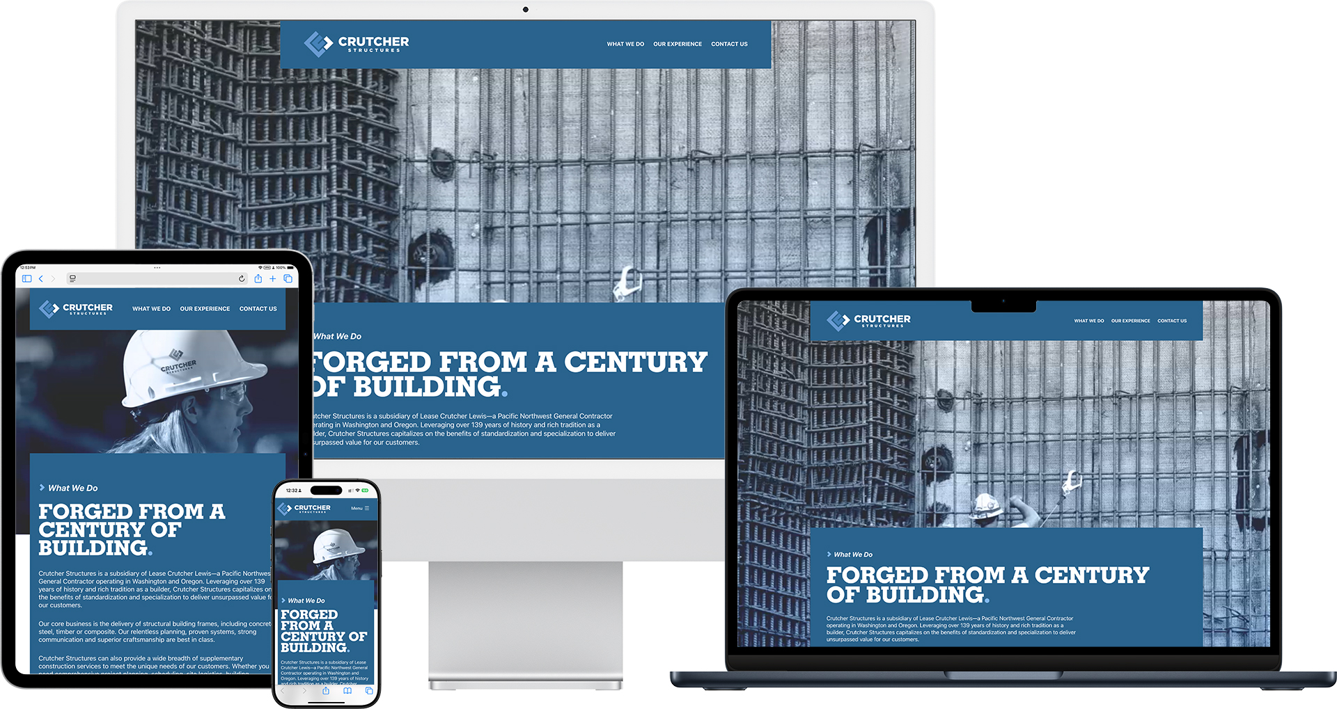 Crutcher Structures website devices mock-up by Minimize